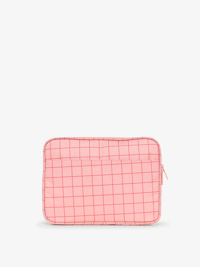 CALPAK 13-14 Inch padded Laptop sleeve for school in pink grid pattern; ALP2213-PINK-GRID view 1