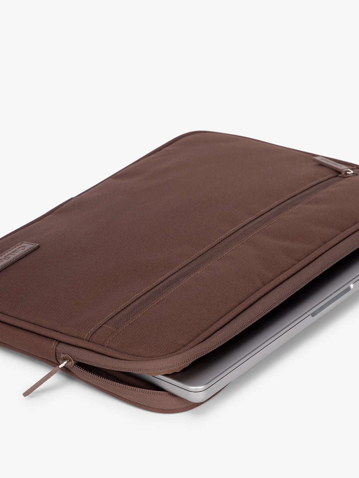 CALPAK 13-14" laptop sleeve with front zipper pouch in walnut brown