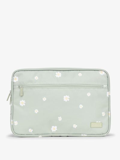 CALPAK 15-17 Inch Laptop protective case with front zippered pocket in green floral print; ALP2217-DAISY