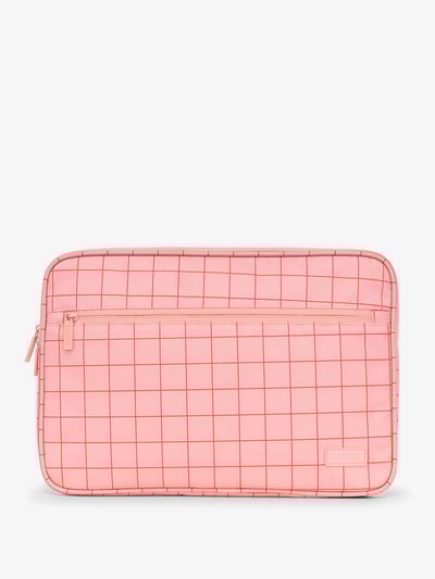 CALPAK 15-17 Inch Laptop protective case with front zippered pocket in pink grid; ALP2217-PINK-GRID