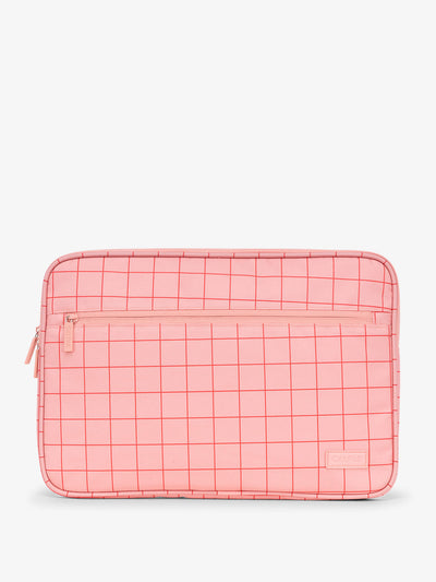 CALPAK 15-17 Inch Laptop protective case with front zippered pocket in pink grid; ALP2217-PINK-GRID