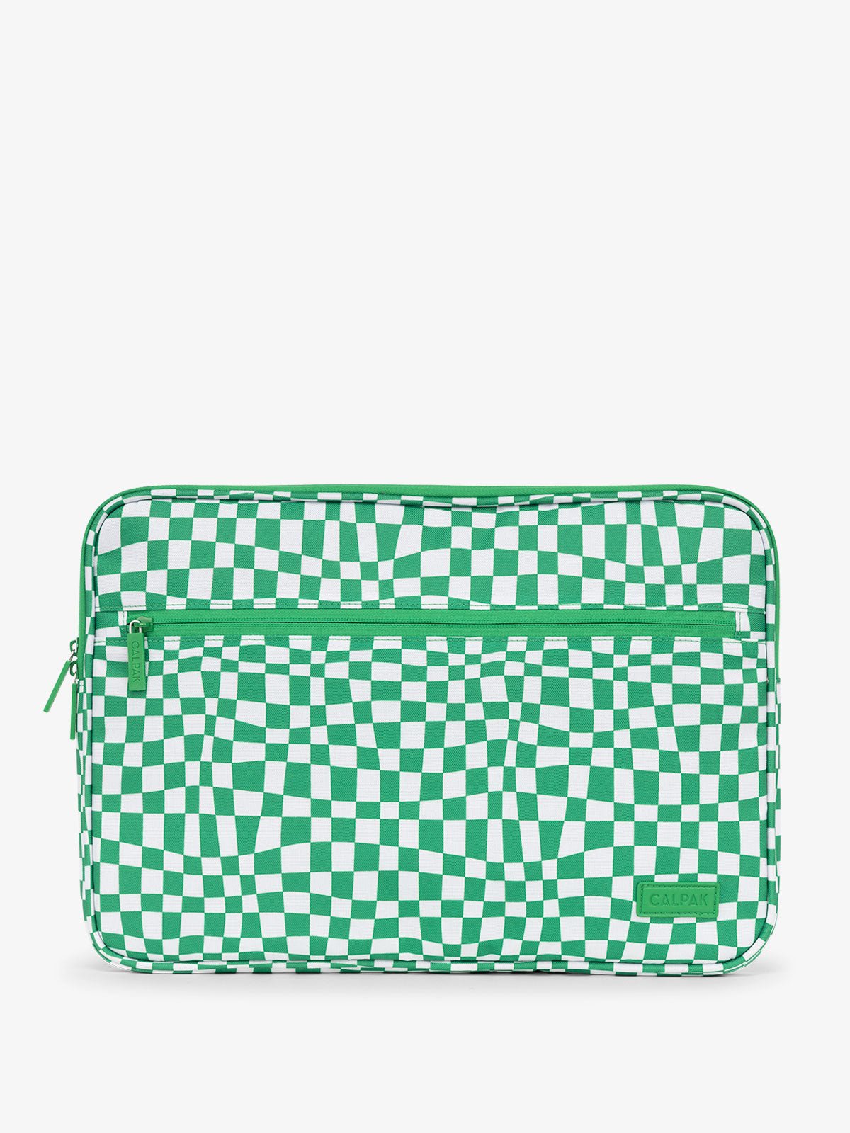 CALPAK 15-17 Inch Padded Laptop with zippered front pocket in green checkerboard