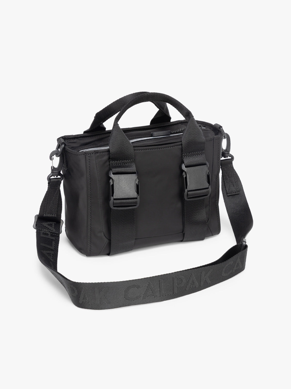 CALPAK Fit Gym Crossbody Bag in Black side view with white background; ABF2601-BLACK