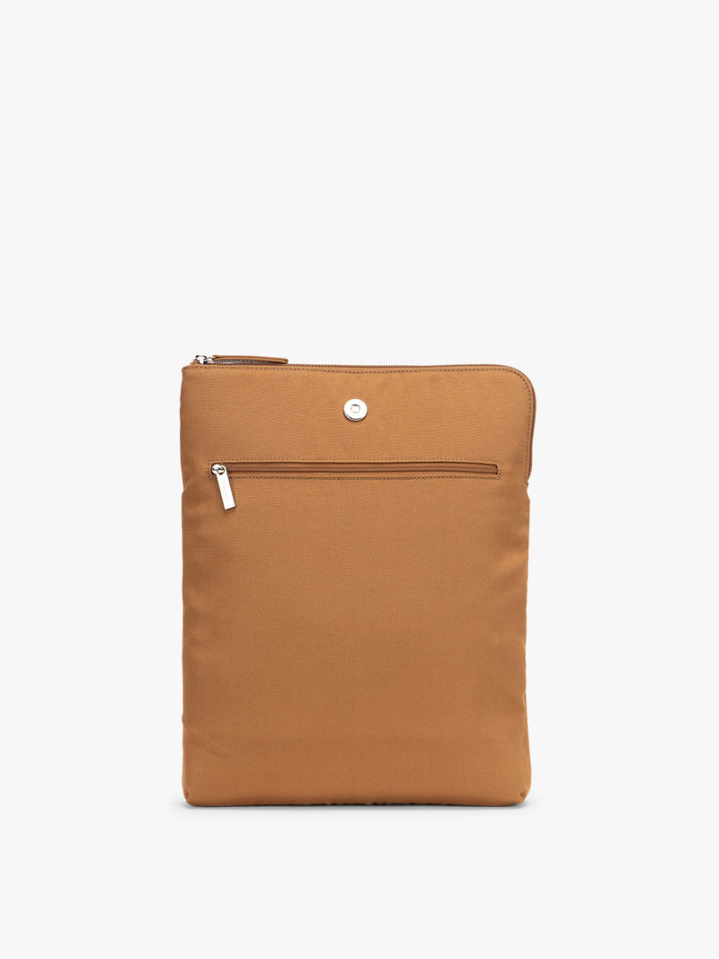 CALPAK Haven 14 inch Laptop Bucket Bag's removable sleeve pouch  in brown Toffee