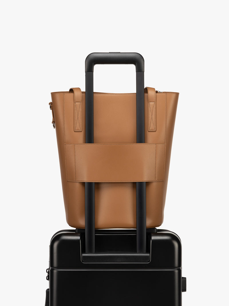 CALPAK Haven 14 inch Laptop Bucket Bag in brown Toffee trolley sleeve