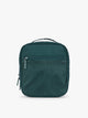 A dark teal green Kale CALPAK Everything Cube organizer with a top handle, a front zippered pocket, and a textured mesh lower panel, shown against a plain white background; ACE2401-KALE