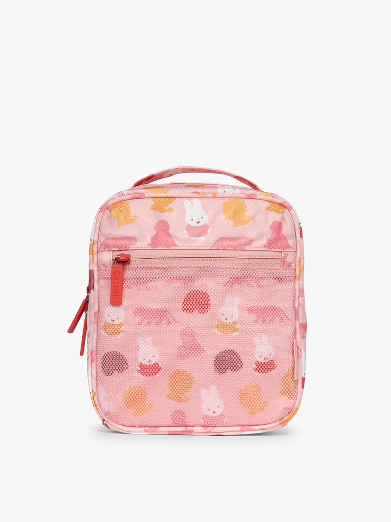 Pink organizer with Miffy and zoo animals print for the CALPAK Everything Cube