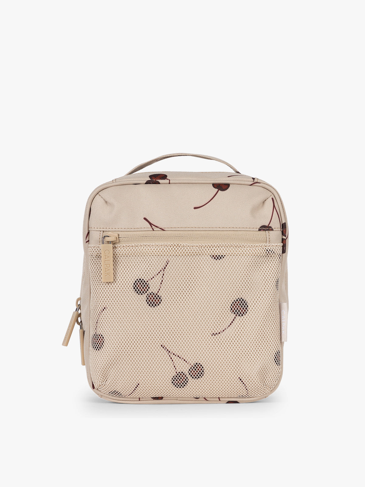 CALPAK Everything Cube beige with cherry print Oatmeal Pink; ACE2401-OATMEAL-CHERRY