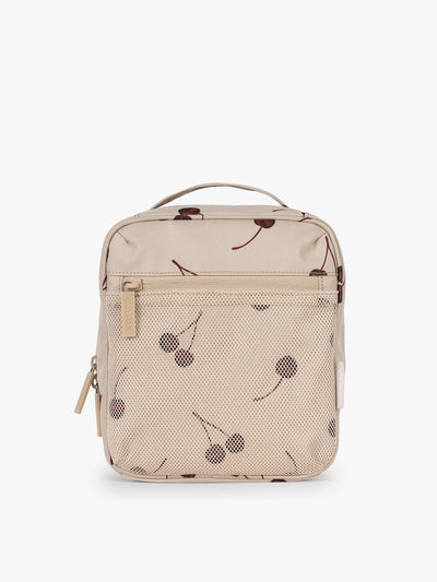 CALPAK Everything Cube beige with cherry print Oatmeal Pink; ACE2401-OATMEAL-CHERRY view 1