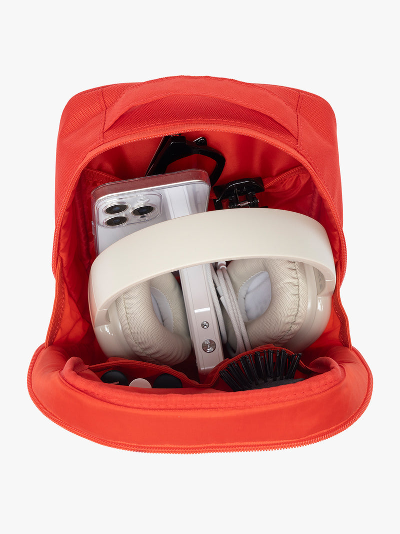 Inside of CALPAK Everything Cube in red Tomato