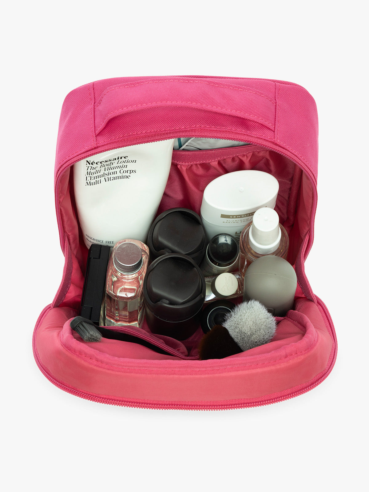 Items inside CALPAK Everything Cube in bright pink Dragonfruit; ACE2401-DRAGONFRUIT