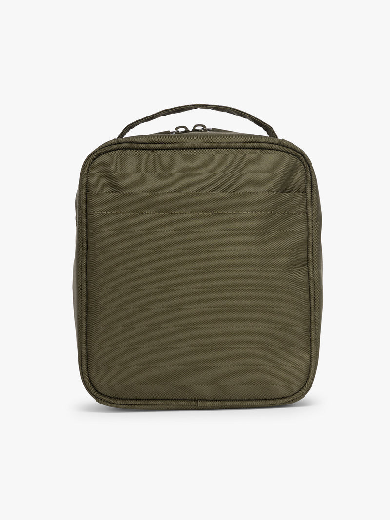 Backside of CALPAK Everything Cube in dark green MOSS