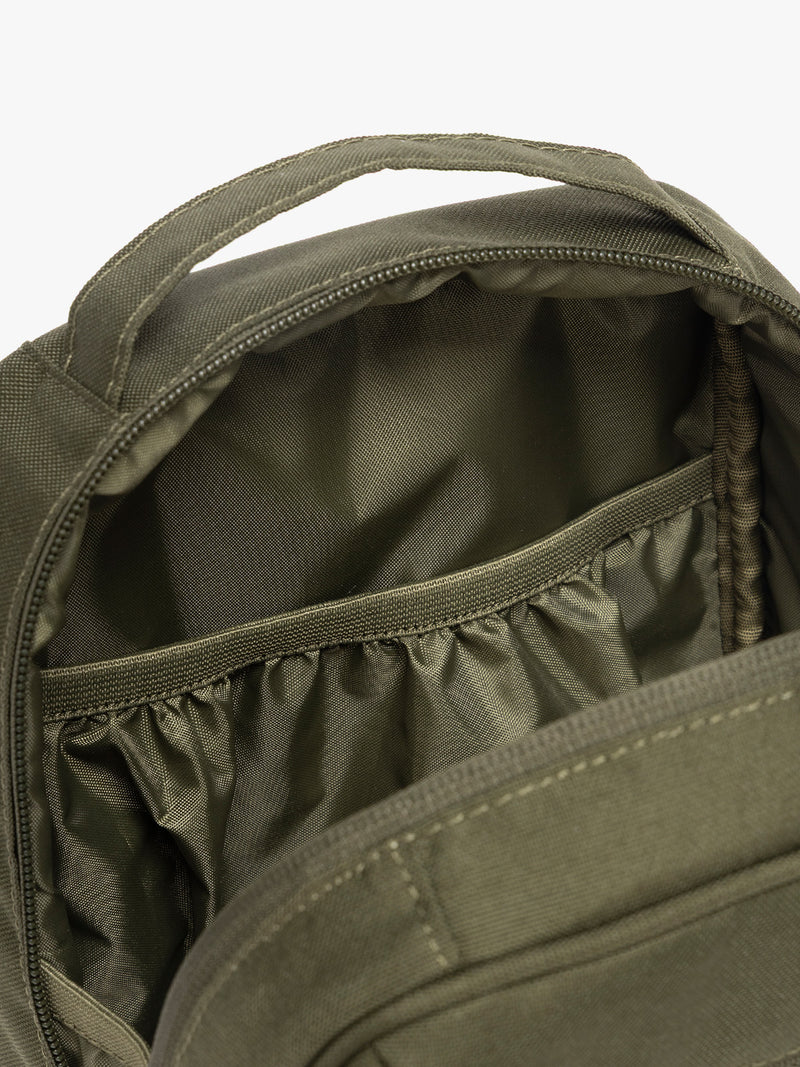 Interior of CALPAK Everything Cube in dark green MOSS
