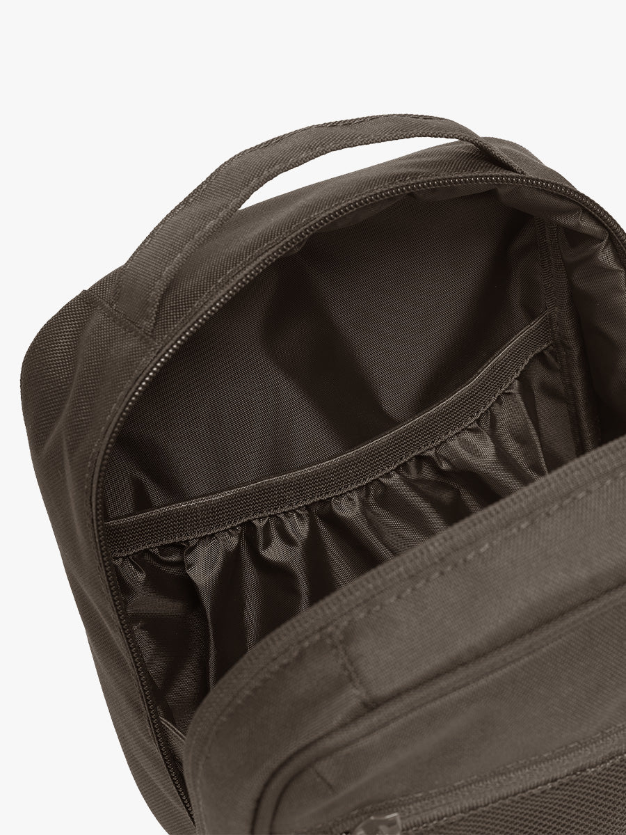 Pocket of CALPAK Everything Cube in brown Mushroom; ACE2401-MUSHROOM