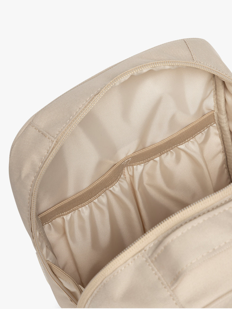 Inside of CALPAK Everything Cube in beige Oatmeal