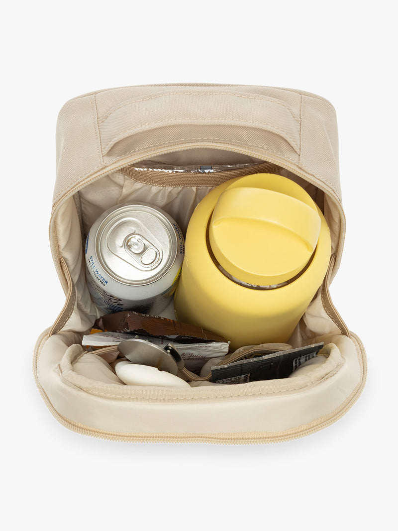 Inside of CALPAK Everything Cube in beige Oatmeal