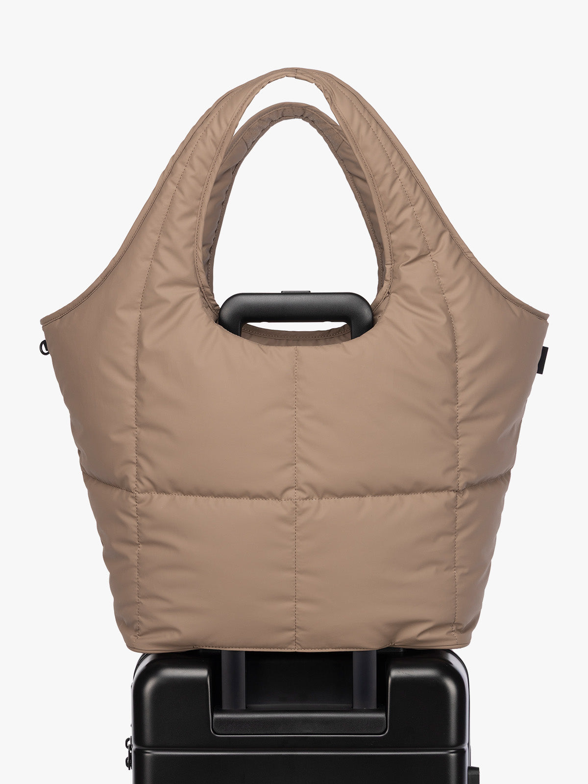 Luggage Trolley sleeve of CALPAK Luka Everything Tote in brown Chocolate; AET2601-CHOCOLATE