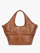 Honey Brown quilted puffer CALPAK Luka Everything Tote Bag with a smooth finish and double shoulder straps, shown against a plain white background; AET2601-HONEY-BROWN-PU