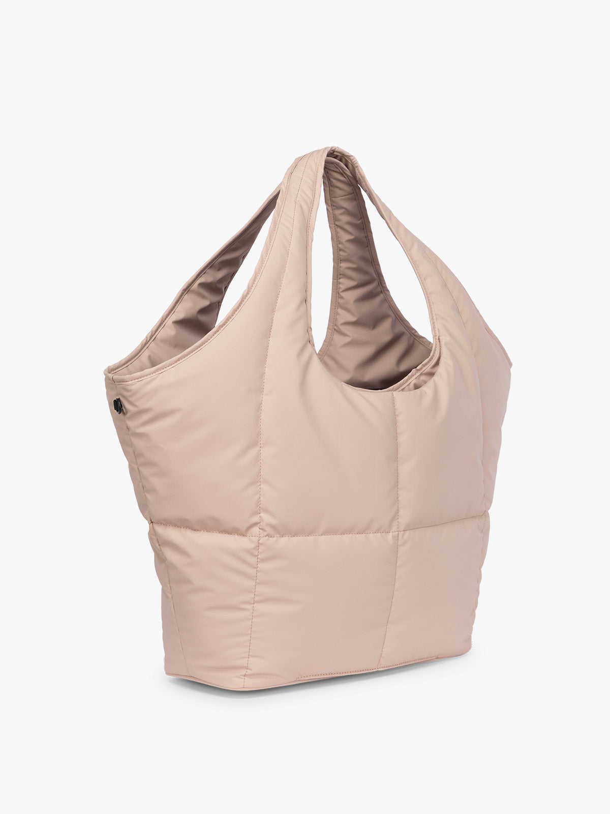 Side view of CALPAK Luka Everything Tote in light pink Rose Quartz; AET2601-ROSE-QUARTZ
