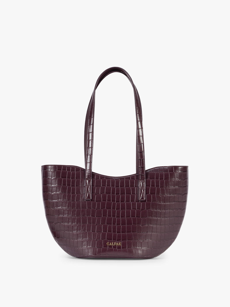 Haven Tulip Tote in Croc-Embossed- DARK CHERRY CROC