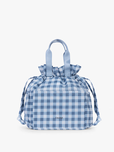 CALPAK Insulated Lunch Bag in light blue checkered in French Blue Gingham; ALB2001-FRENCH-BLUE-GINGHAM view 1