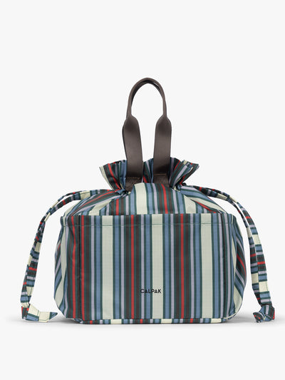 CALPAK Insulated Lunch Bag in multicolor (celadon, mushroom, french blue, lavender) striped Riviera Stripe; ALB2001-RIVIERA-STRIPE view 1