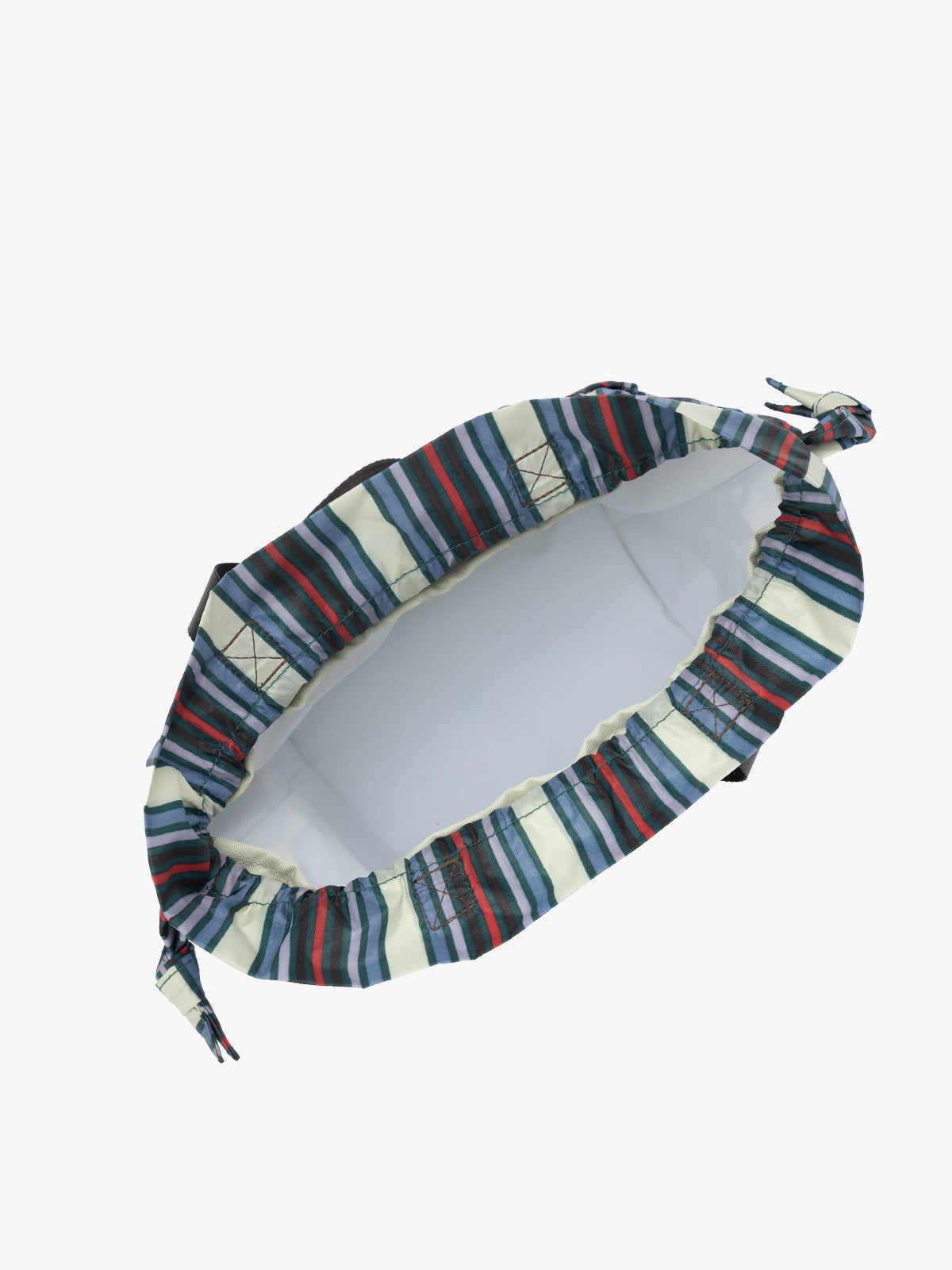 Inside view of CALPAK Insulated Lunch Bag in multicolor (celadon, mushroom, french blue, lavender) striped Riviera Stripe; ALB2001-RIVIERA-STRIPE