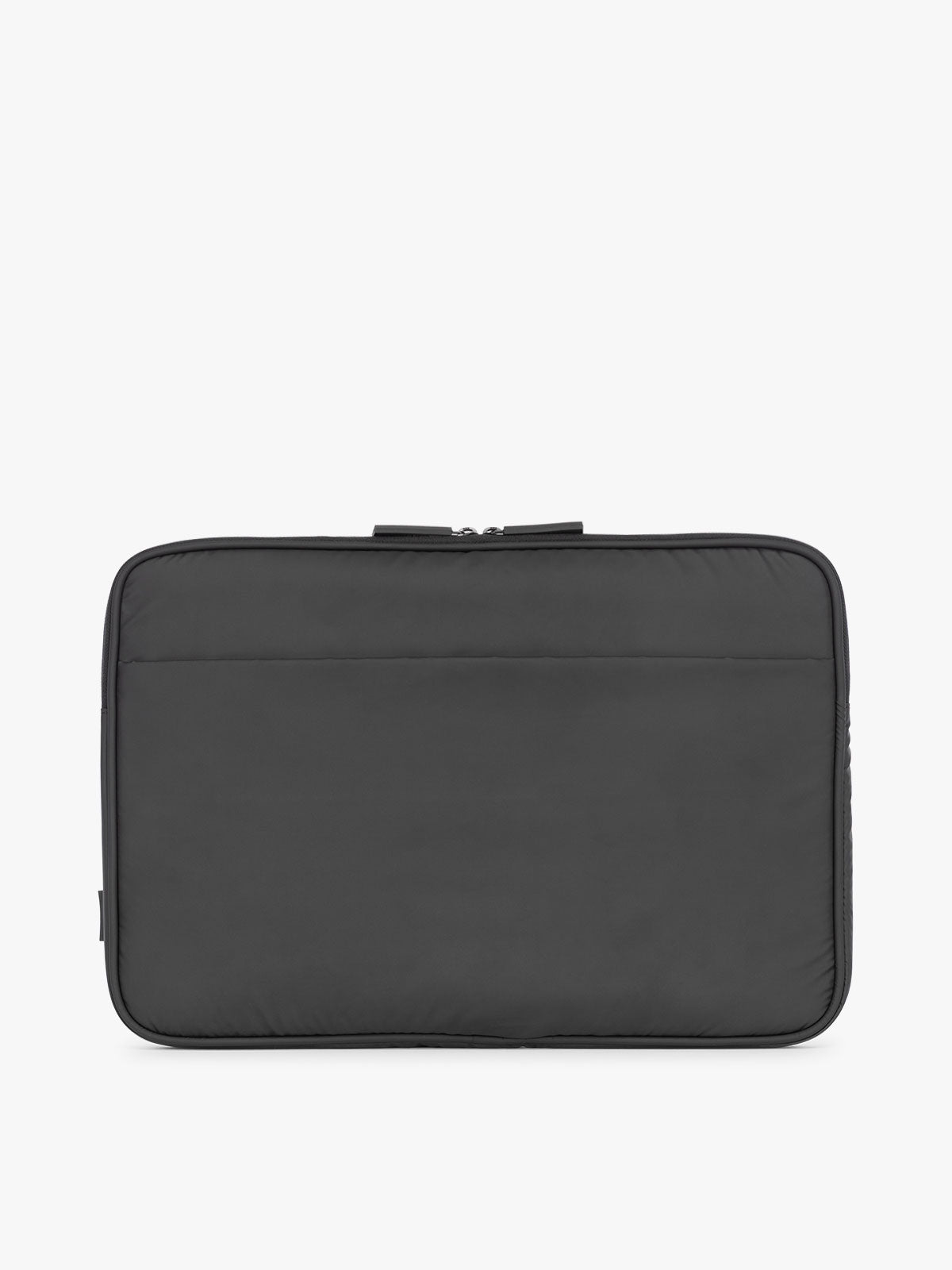 CALPAK Luka 17-in Padded Laptop Sleeve in black Matte Black with puffy exterior back view; ALD2501-MATTE-BLACK
