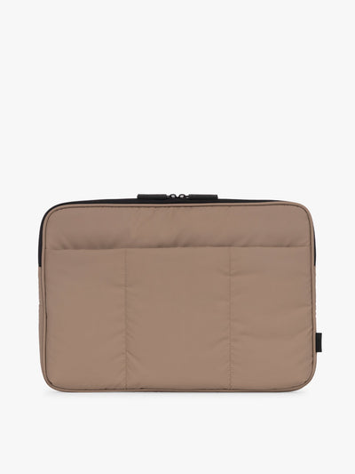 CALPAK Luka Padded Laptop Sleeve in brown Chocolate with puffy exterior; ALD2501-CHOCOLATE view 1