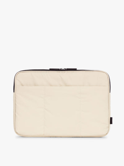 CALPAK Luka 17-in Padded Laptop Sleeve in creamy white Oatmeal with puffy exterior back view; ALD2501-OATMEAL view 1