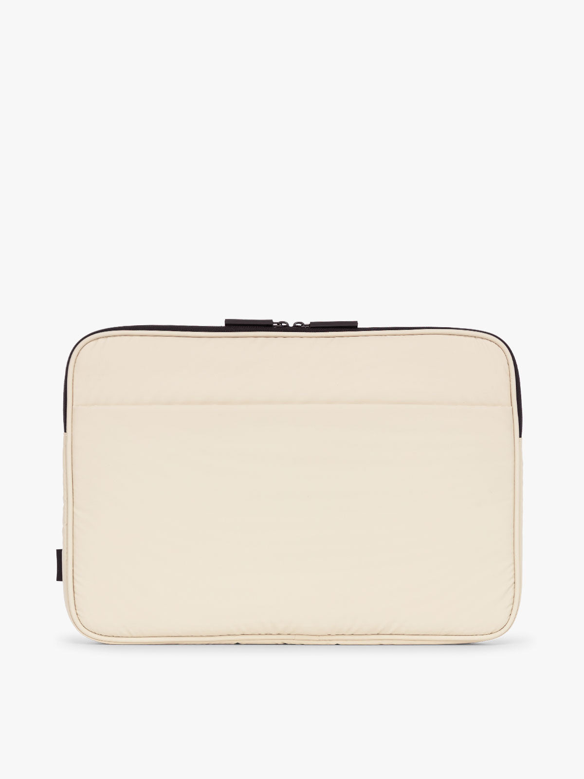 CALPAK Luka 17-in Padded Laptop Sleeve in creamy white Oatmeal with puffy exterior back view back view; ALD2501-OATMEAL
