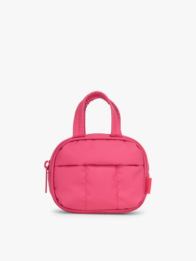 CALPAK Luka Duffel ZIp Bag Charm in bright pink Dragonfruit on a white background; ALK2501-DRAGONFRUIT view 1