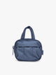 CALPAK Luka Duffel Zip Bag Charm in dark blue metallic material in Metallic Indigo; ALK2501-METALLIC-INDIGO