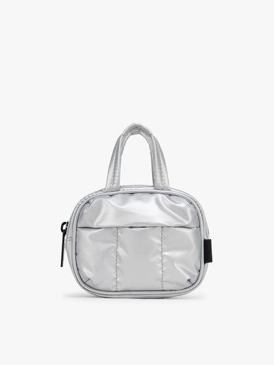 CALPAK Luka Duffel Key Pouch in SIlver on a white background; ALK2501-SILVER view 1