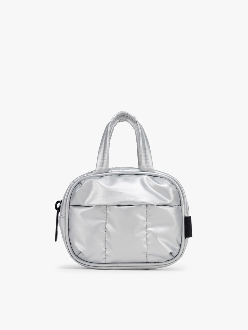 CALPAK Luka Duffel Key Pouch in SIlver on a white background