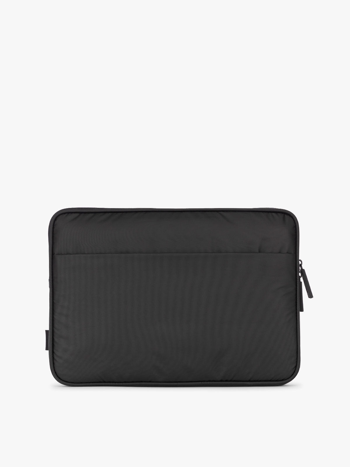 Back view of CALPAK Luka 14" Padded Laptop Sleeve with multiple exterior pockets in black; ALL2401-MATTE-BLACK
