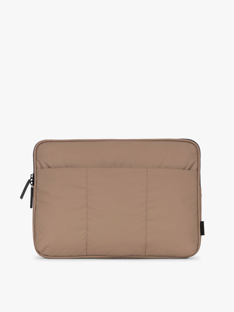 CALPAK Luka 14" Padded Laptop Sleeve with soft, puffy exterior in chocolate