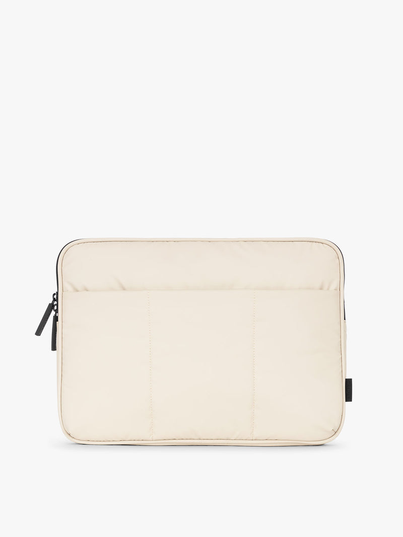 CALPAK Luka 14" Padded Laptop Sleeve with soft, puffy exterior in oatmeal