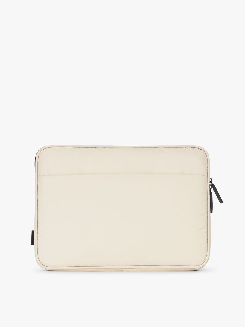 CALPAK Luka 14" Padded Laptop Sleeve with soft, puffy exterior in oatmeal