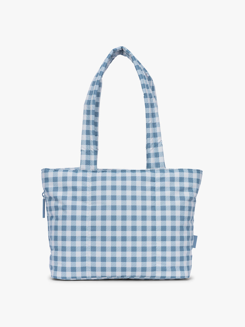 CALPAK Luka Mini Tote in white and blue gingham pattern in French Blue Gingham