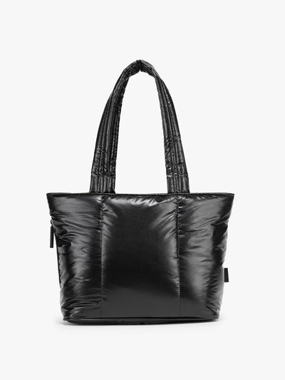 CALPAK Luka Mini Tote in shiny Glazed Black on a white background; ALM2401-GLAZED-BLACK view 1