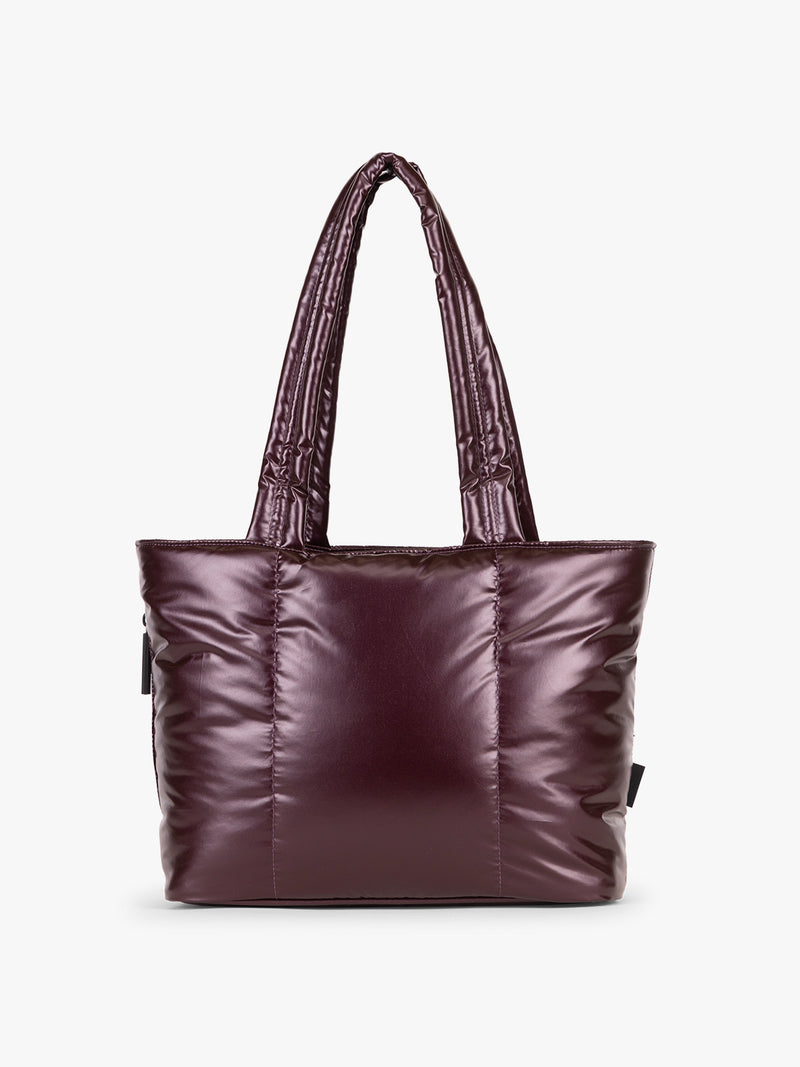 CALPAK Luka Mini Tote in shiny maroon Glazed Dark Cherry on a white background