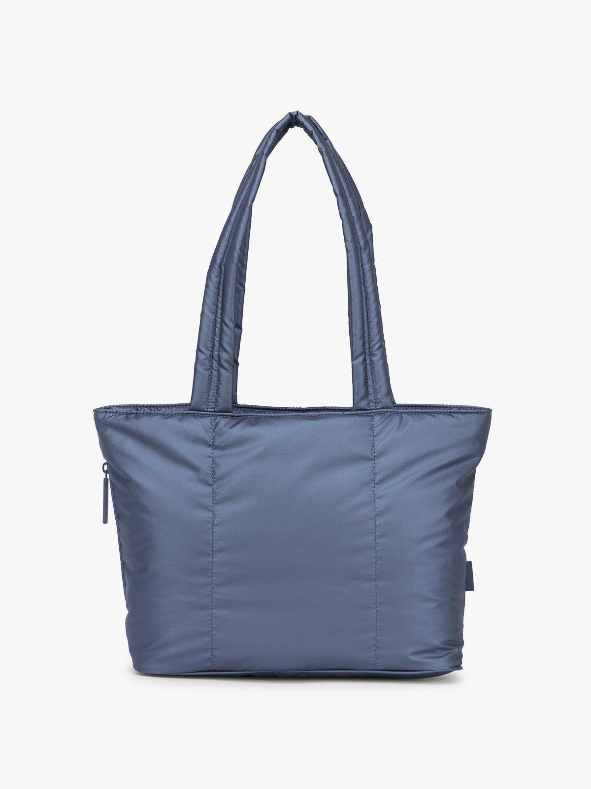 CALPAK Luka Mini Tote in metallic dark blue material in Metallic Indigo; ALM2401-METALLIC-INDIGO