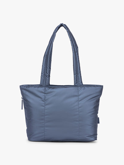 CALPAK Luka Mini Tote in metallic dark blue material in Metallic Indigo; ALM2401-METALLIC-INDIGO view 1