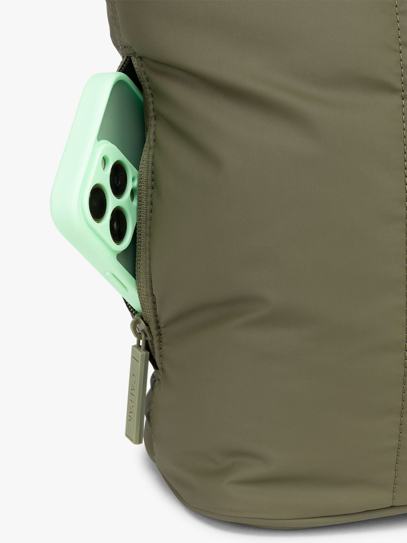 CALPAK Luka Mini Tote in dark green Pine with side pocket