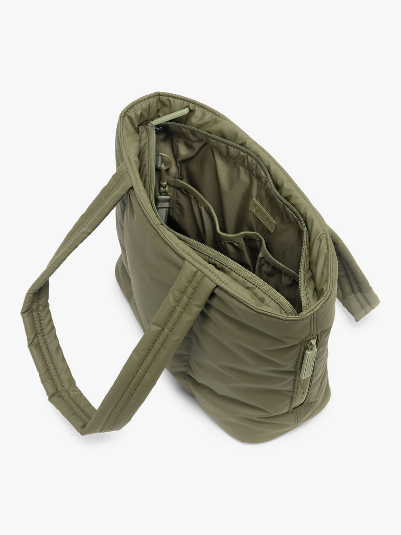 CALPAK Luka Mini Tote in dark green Pine open view