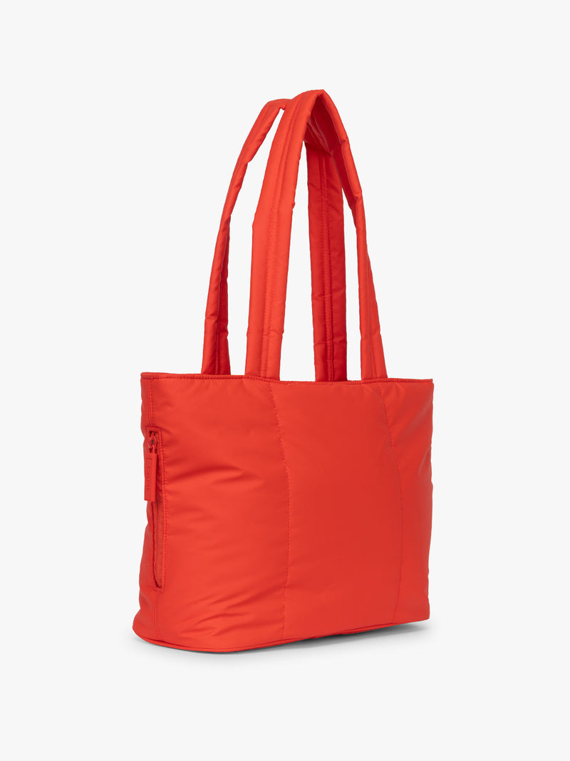 Side view of CALPAK Luka Mini Tote in red Tomato