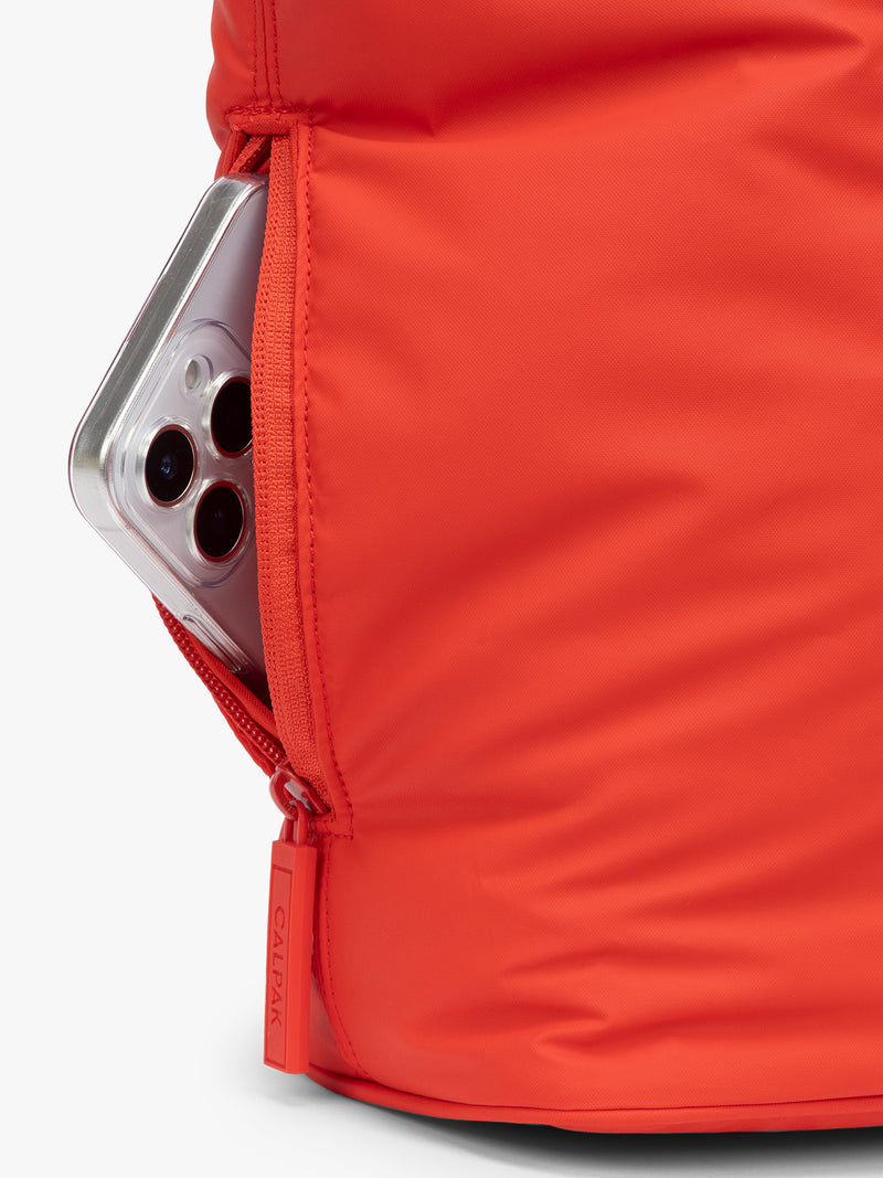 Side view of CALPAK Luka Mini Tote in red Tomato