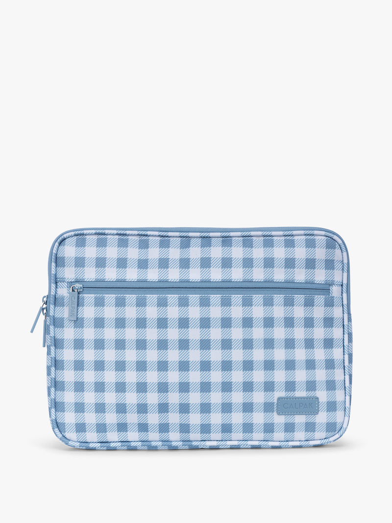 CALPAK Padded Laptop Sleeve 13" in white and blue gingham print in French Blue Gingham