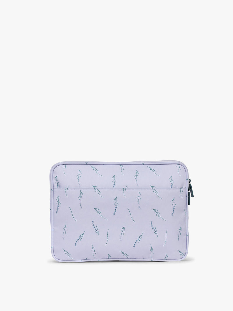 Backside of CALPAK Padded Laptop Sleeve 13" in light purple with lavender print Lavender Bloom